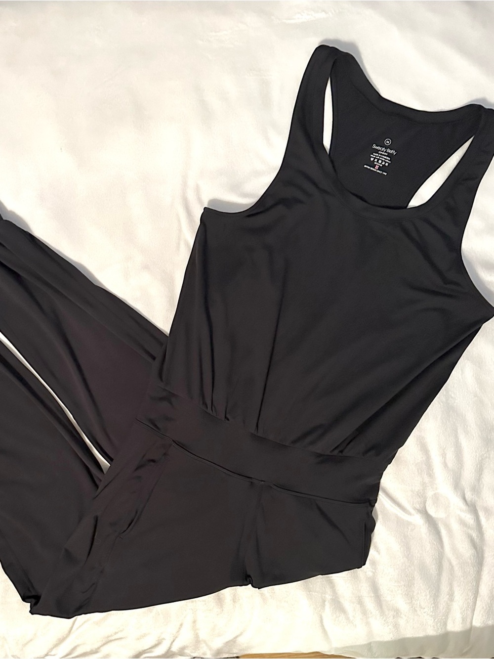 Sweaty Betty Black Performance Tank Jumpsuit M Tapered Pant Racerback Stretch